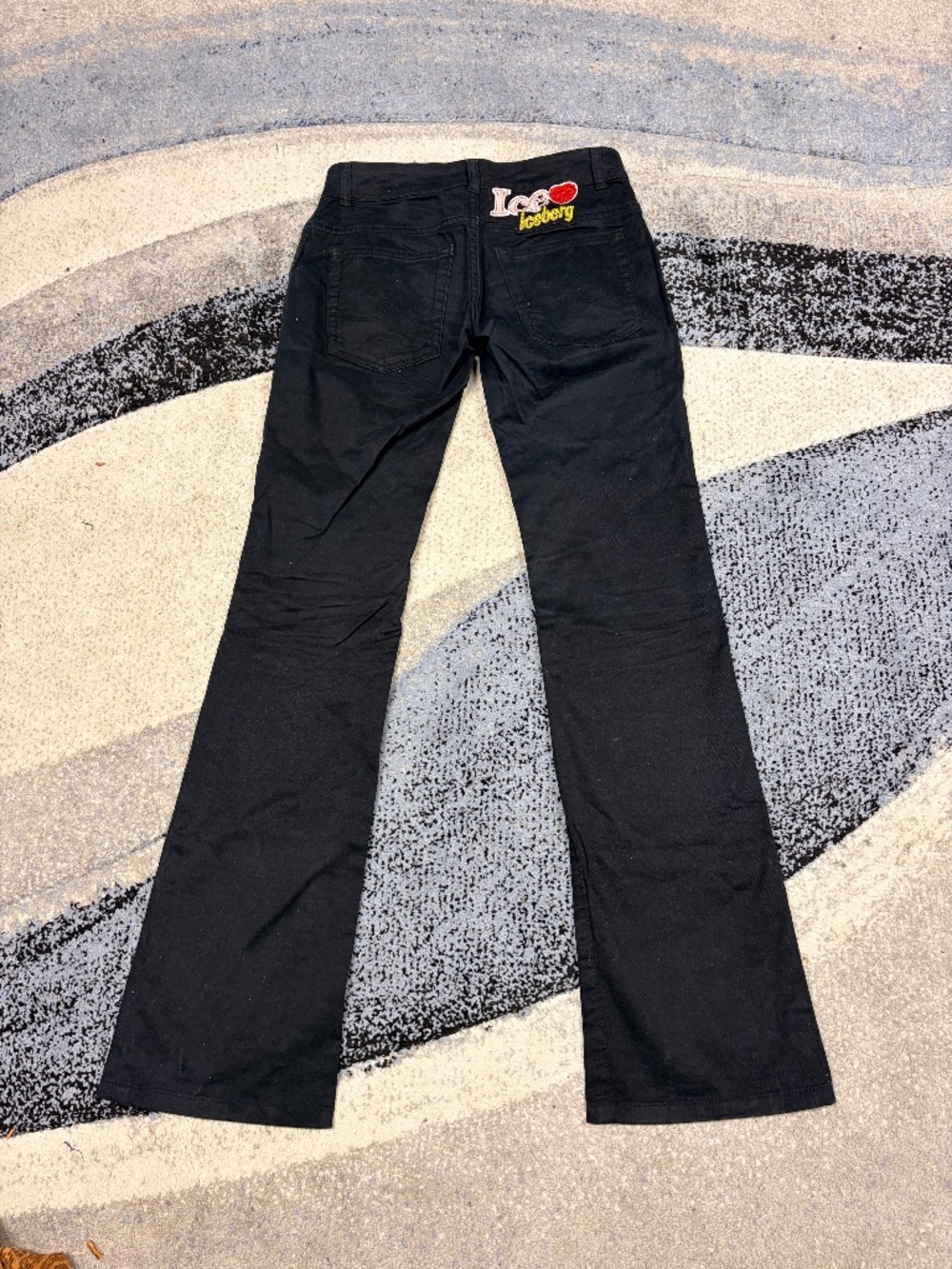 Iceberg vintage Italian Black Low Rise Flare Pants – Embroidered Detail